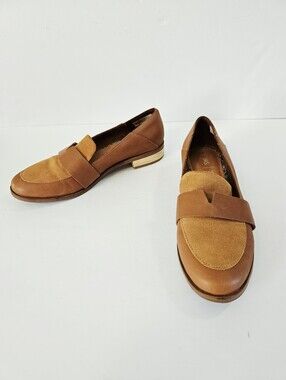 Toms Estel Leather Suede Combo Brown Minimalist Loafers Smoking Shoes Flats 8